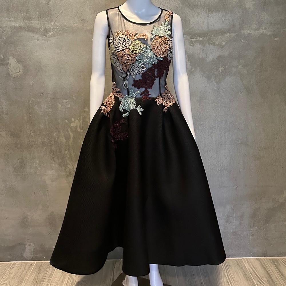 Jovani Black Multi-Colored Sheer Jewel A-line Dress - Size 4